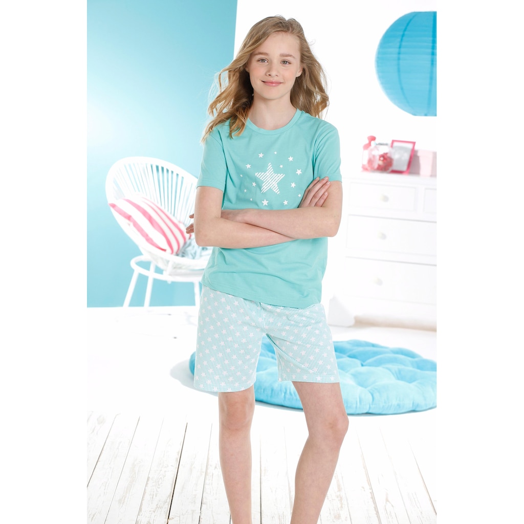 petite fleur Pyjama, (Set, 4 tlg., 2 Stück), mit tollem Sternendruck