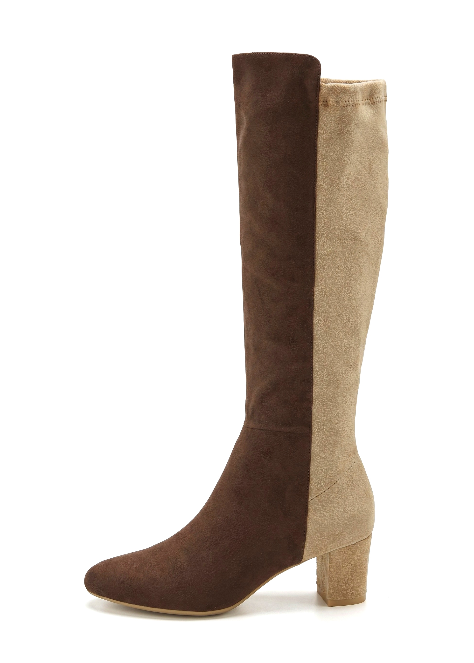 LASCANA Bottes »Langschaftstiefel, Stiefelette,«  avec talon bloc dans un élégant look bicolore