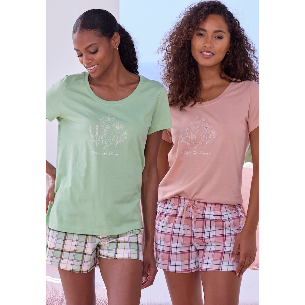 Vivance Dreams Shorty, (Set, 2 Stück), mit karierter Pyjamashorts