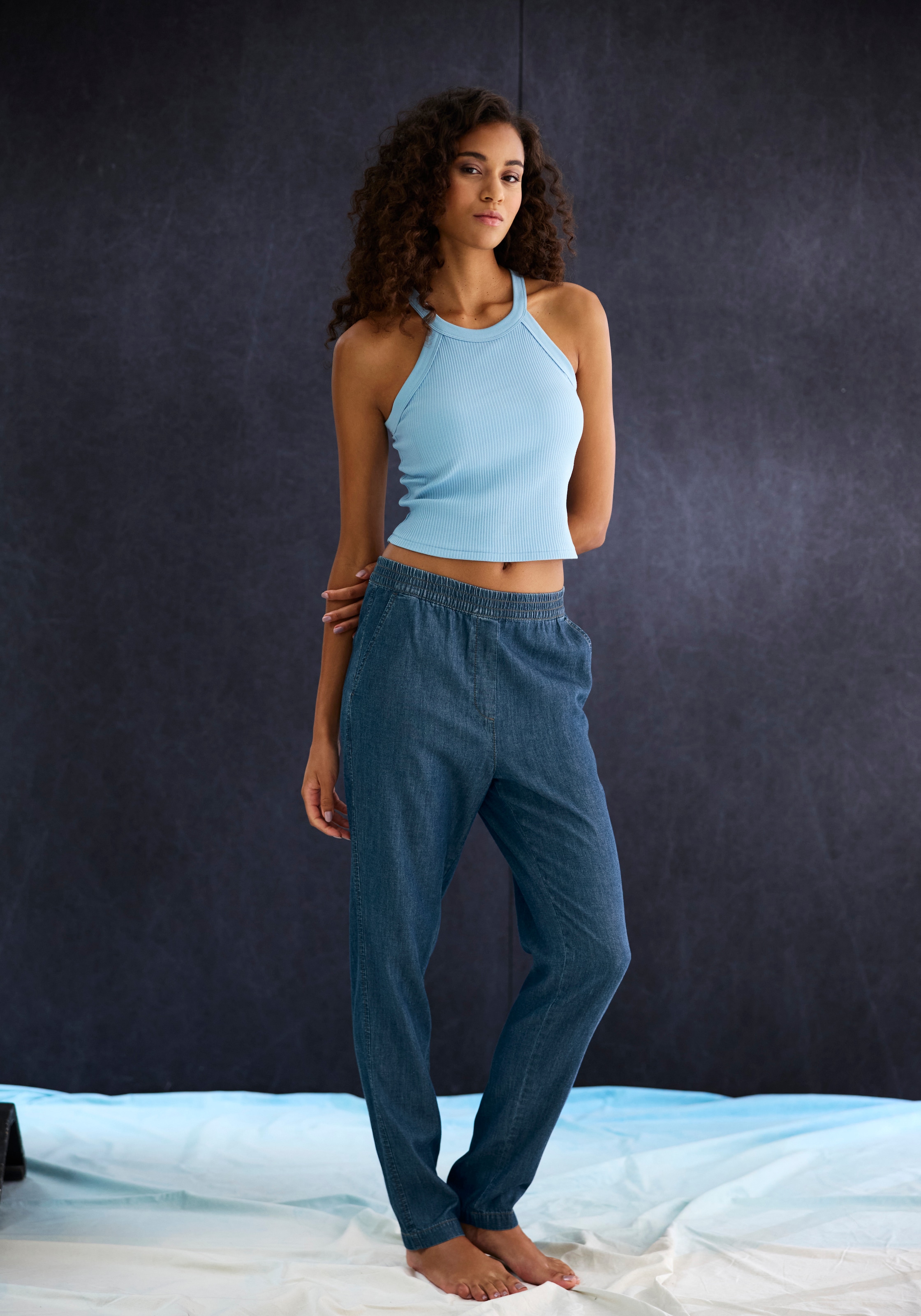 H.I.S Pantalon de jogging  gerade geschnitten, in Denim Optik