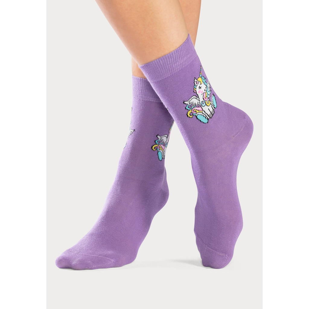 H.I.S Basicsocken, (Packung, 4 Paar), mit Einhorn Motiven