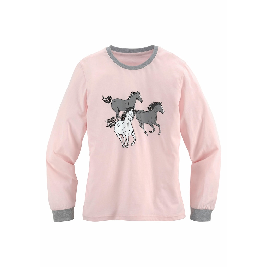 petite fleur Pyjama, (2 tlg., 1 Stück), Schlafanzug in langer Form mit Pferde Print
