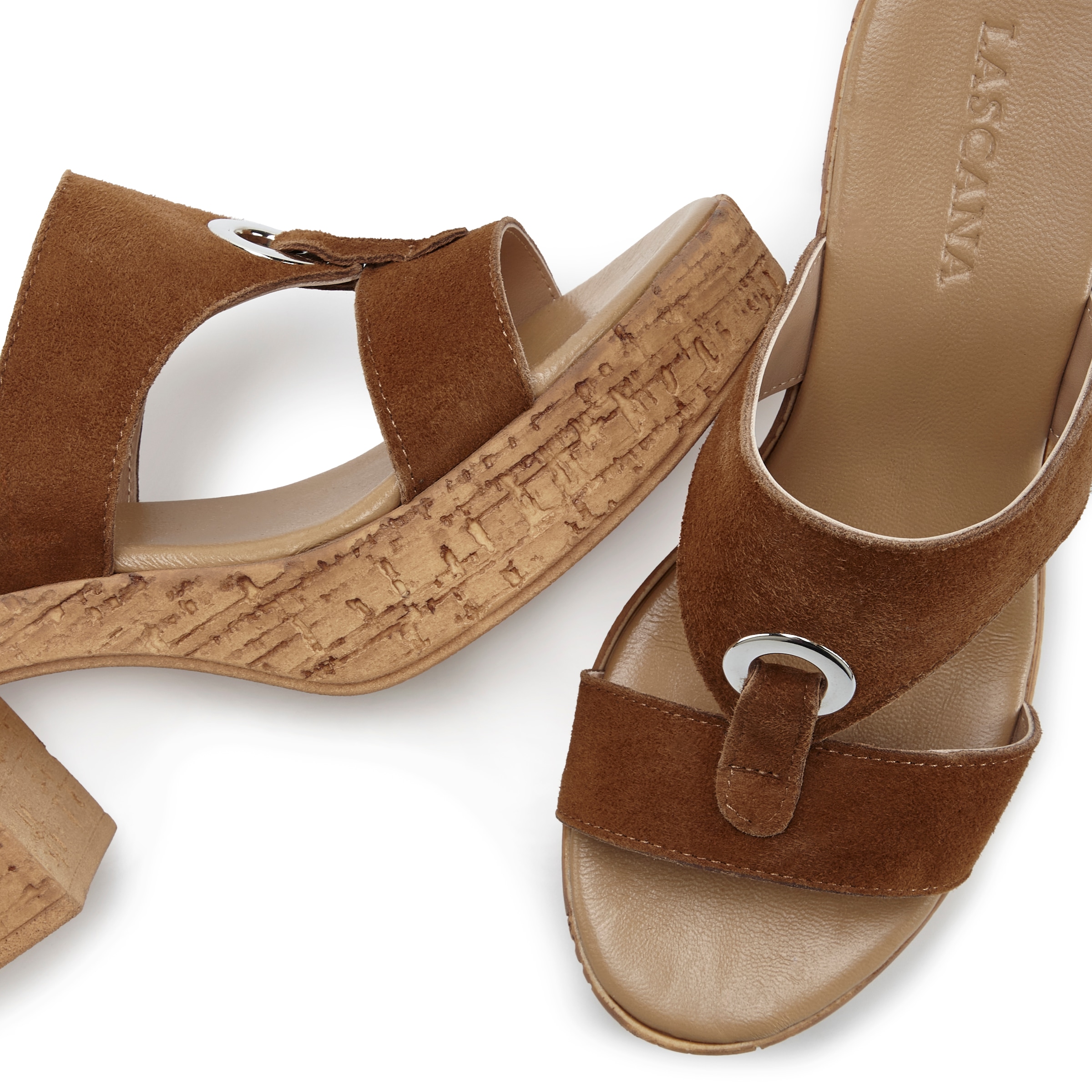 LASCANA Pantolette »Sandale, Mule, offener Schuh, Sommerschuh,«  aus Leder mit Blockabsatz in Kork-Optik