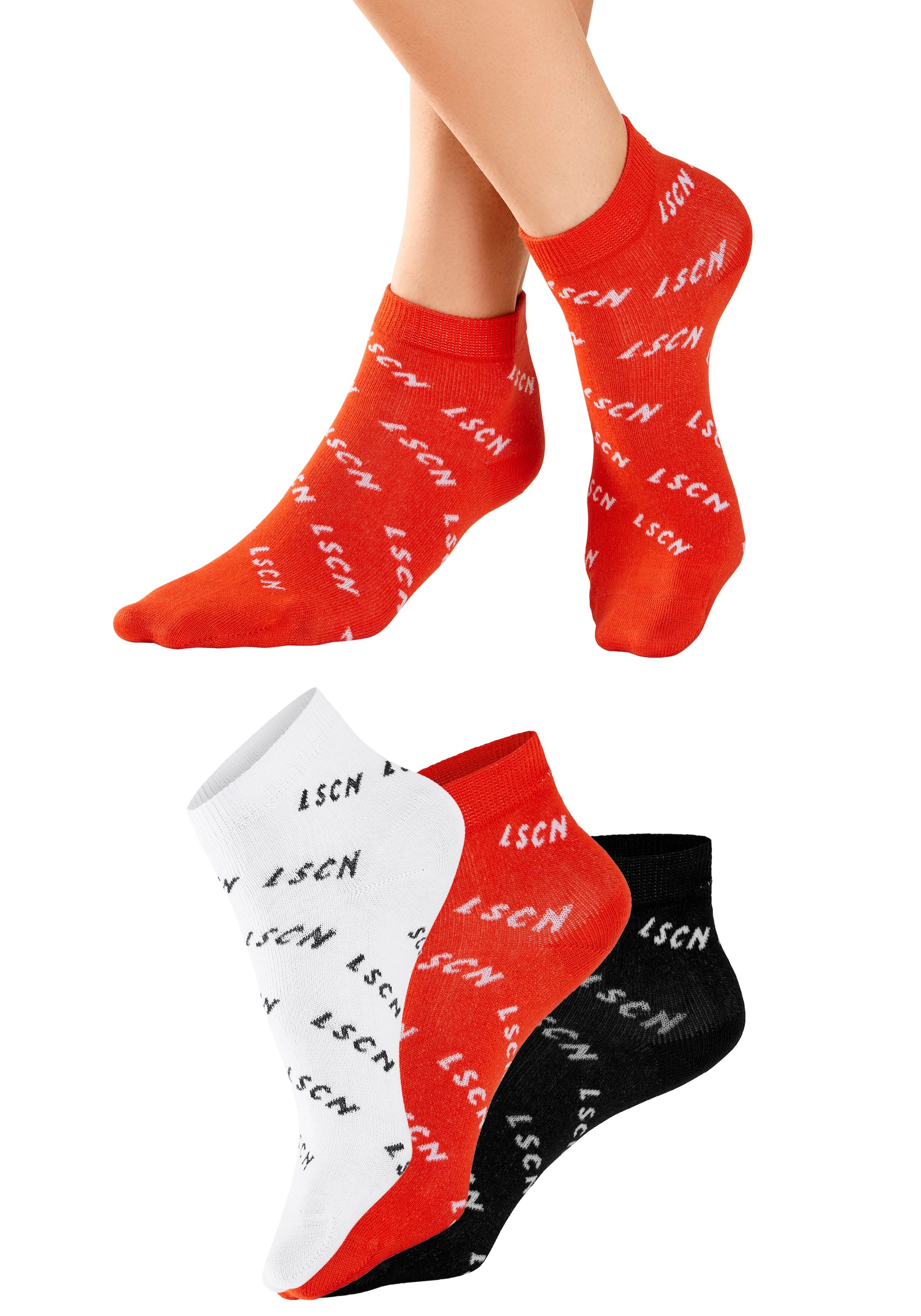 LSCN by LASCANA Kurzsocken Packung, 3 Paar tlg. all over Logo Schriftzug