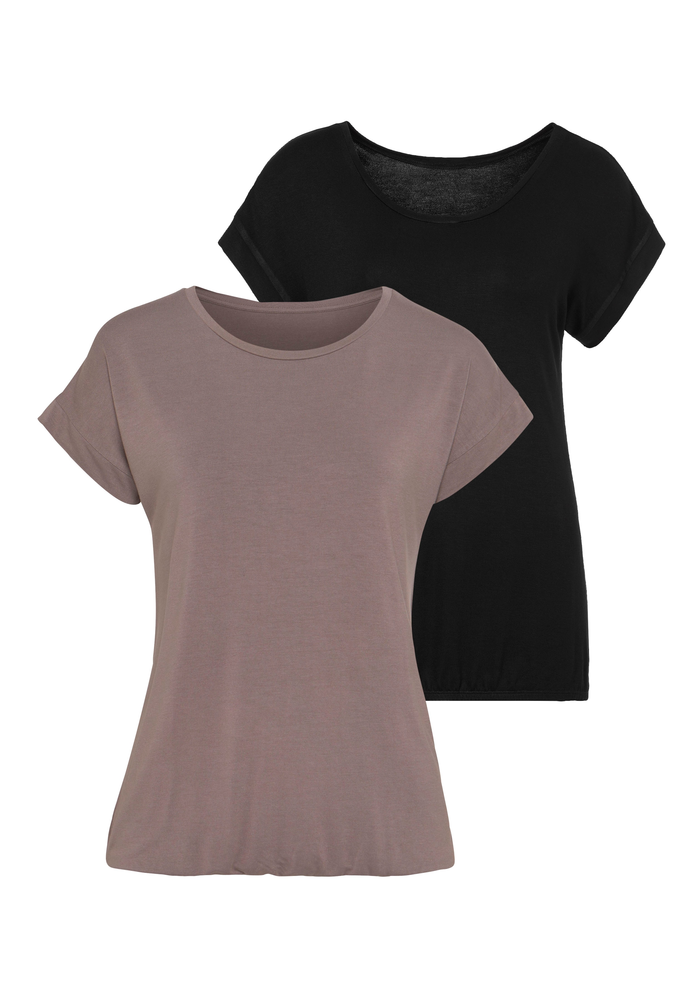 Vivance Kurzarmshirt »mit Gummizug im Bund«, (2er-Pack), aus weichem Viskose-Stretch