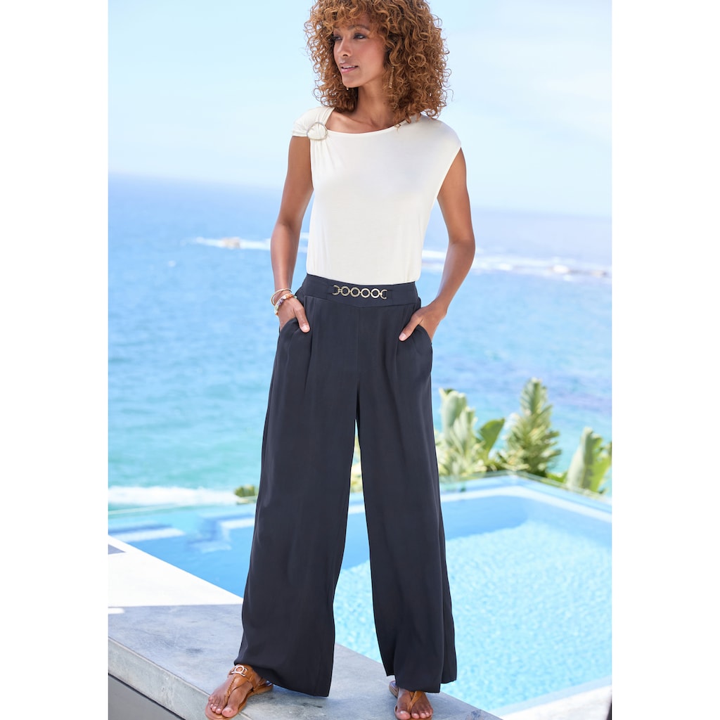 Vivance Kurzarmshirt, mit Zierschnalle, Sommertop, casual