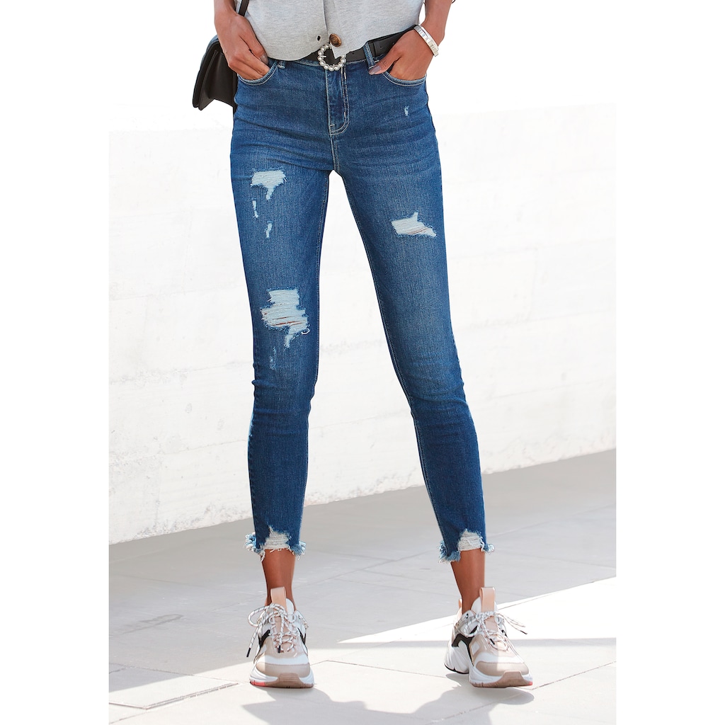 Buffalo Destroyed-Jeans, mit ausgefranstem Beinabschluss und Stretchanteil, schmale Passform