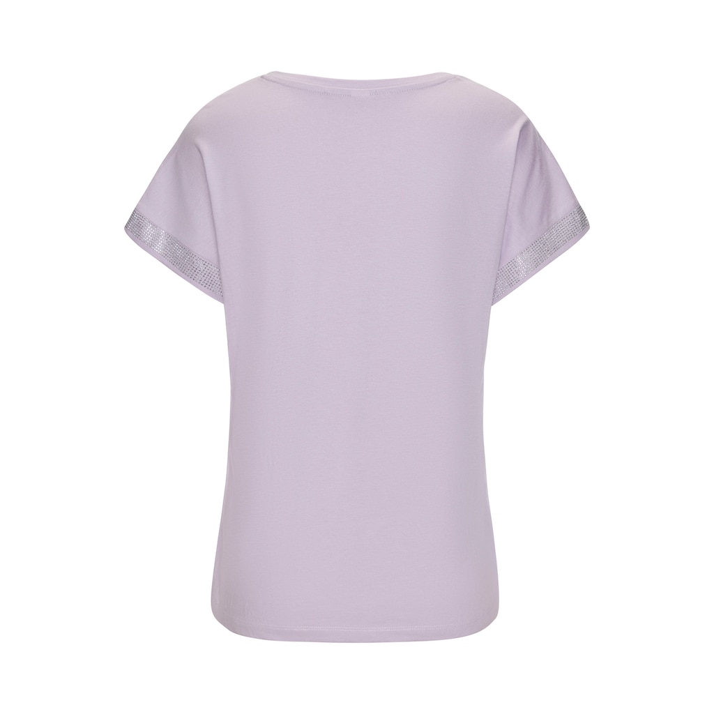 LASCANA Kurzarmshirt »mit glitzernem Strass-Design am Arm«, aus weicher Baumwoll-Qualität