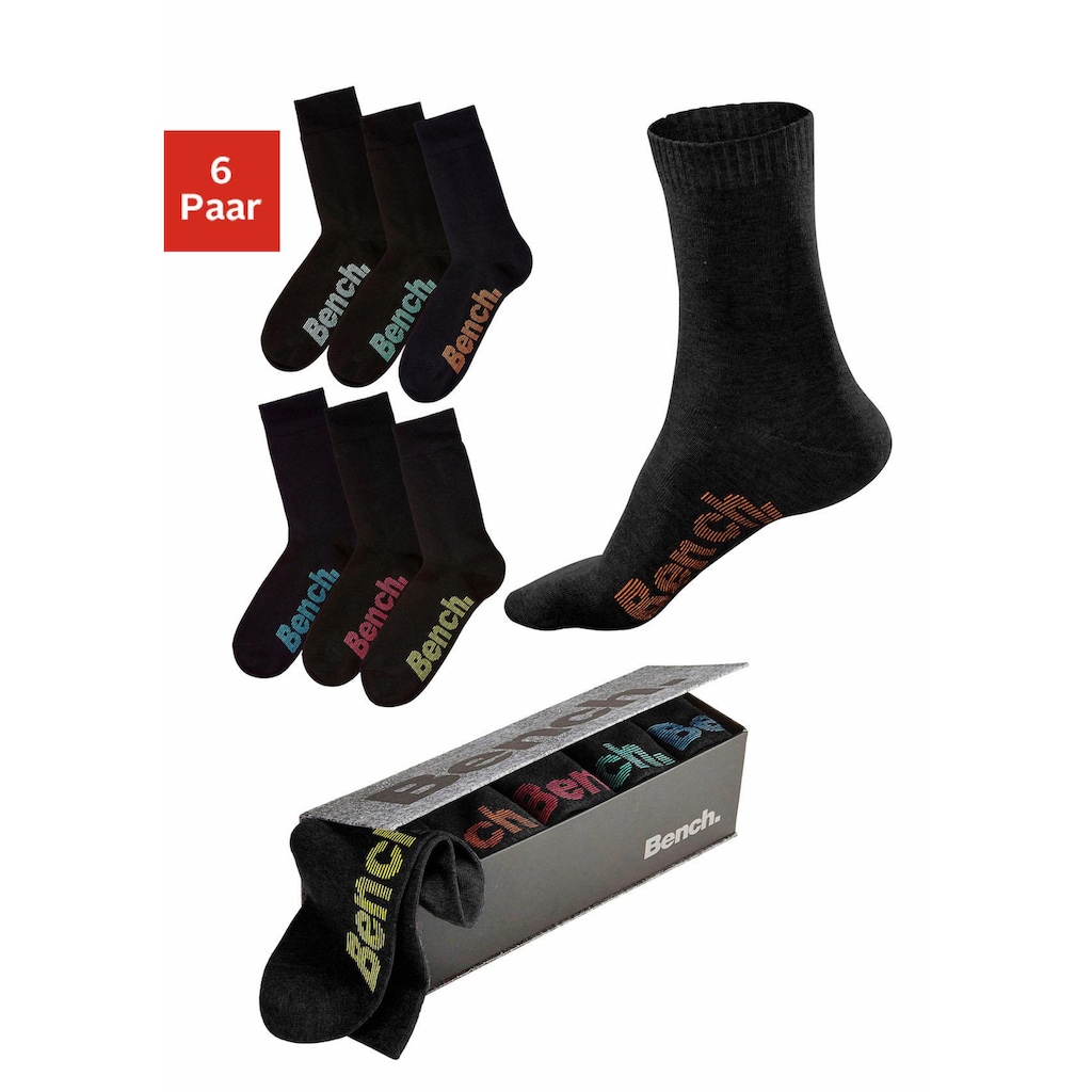 Bench. Socken, (Box, 6 Paar), mit verschiedenfarbigen Logos