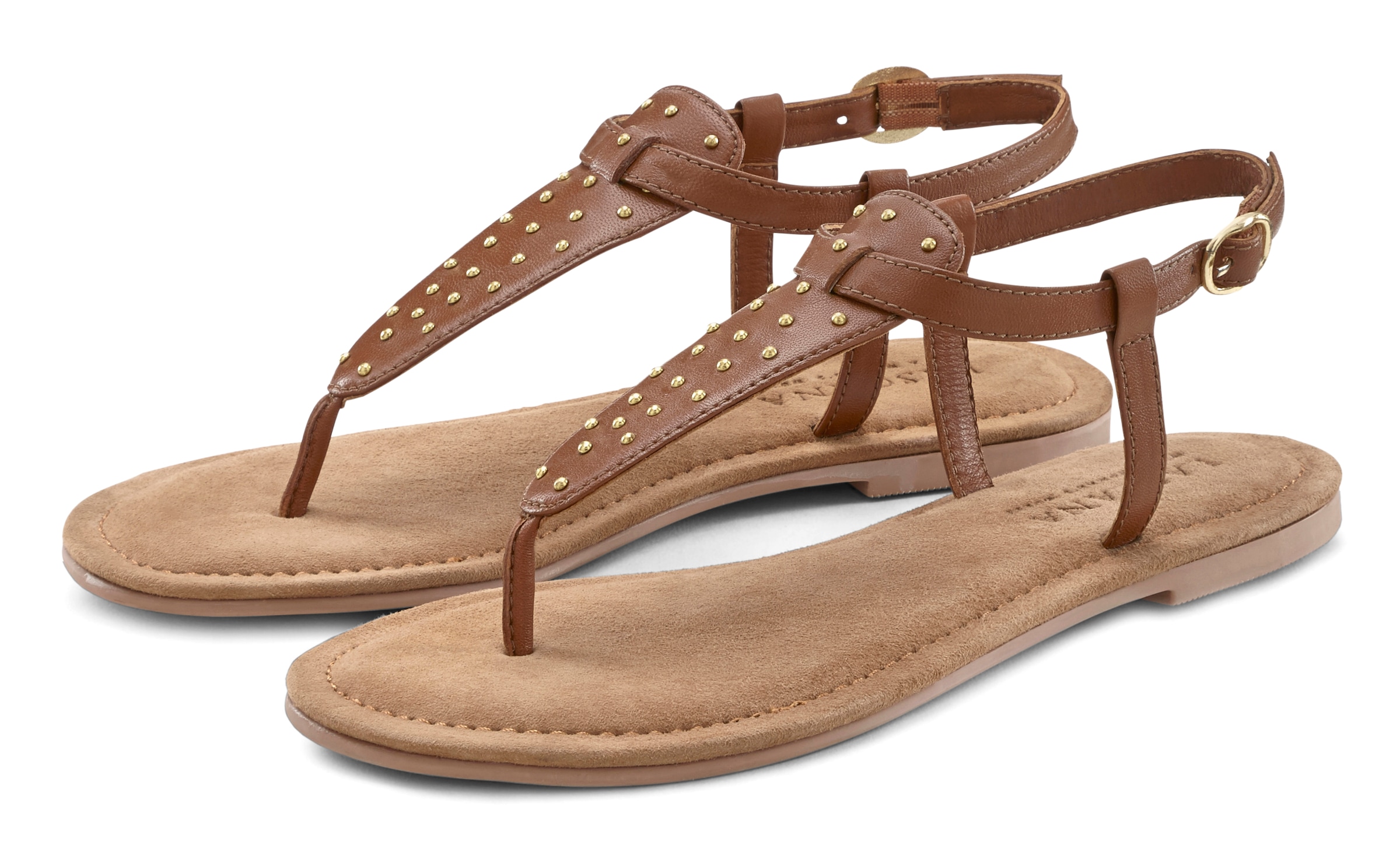 LASCANA Zehentrenner, Sandale, Pantolette aus Leder mit kleinen Nieten