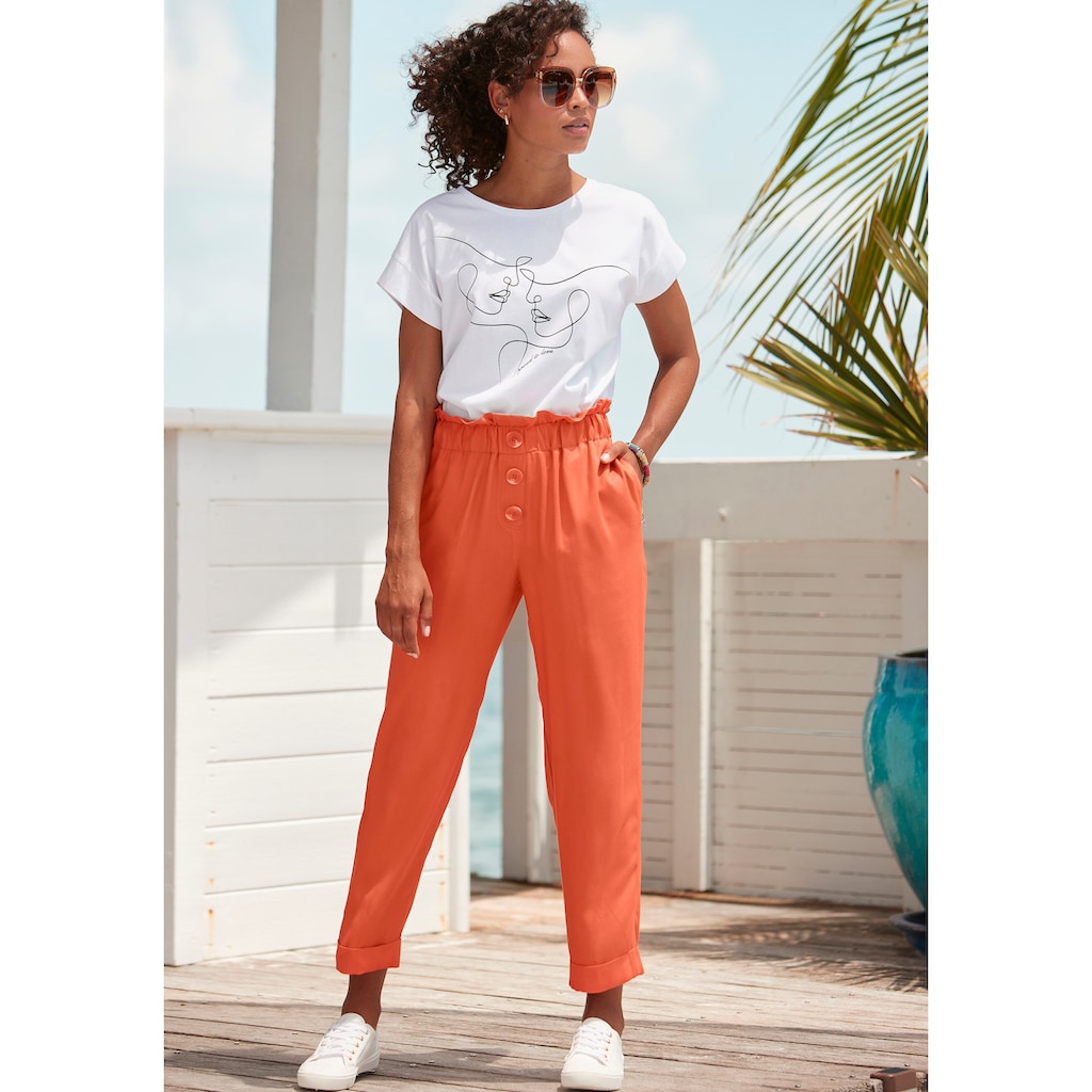 LASCANA Kurzarmshirt, mit Frontdruck, T-Shirt aus Baumwolle, Printshirt, Basic