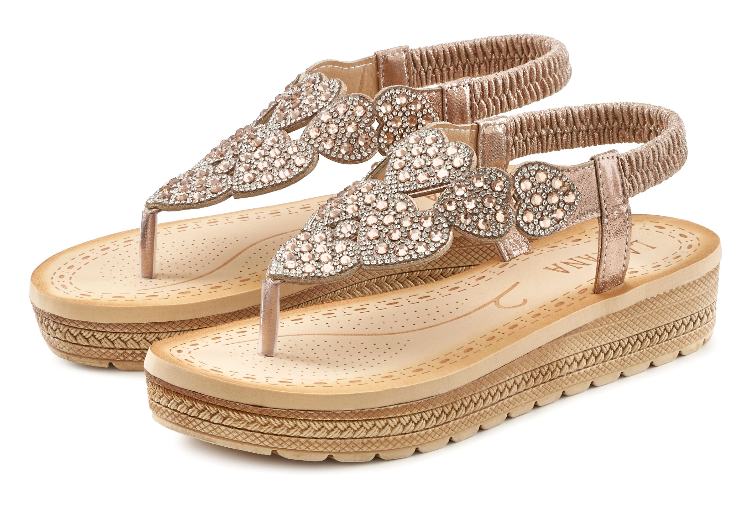 LASCANA Zehentrenner Sandale, Pantolette mit Schmucksteinchen und elastischen Riemchen