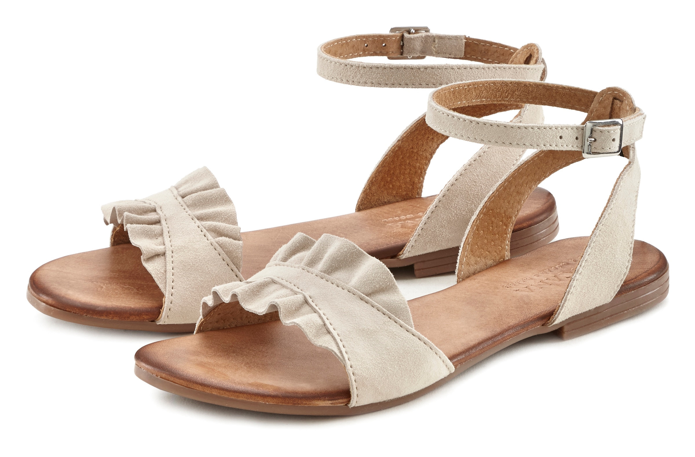 LASCANA Sandale »Sommerschuh«, Sandalette, Sommerschuh aus hochwertigem Leder mit kleinen Rüschen