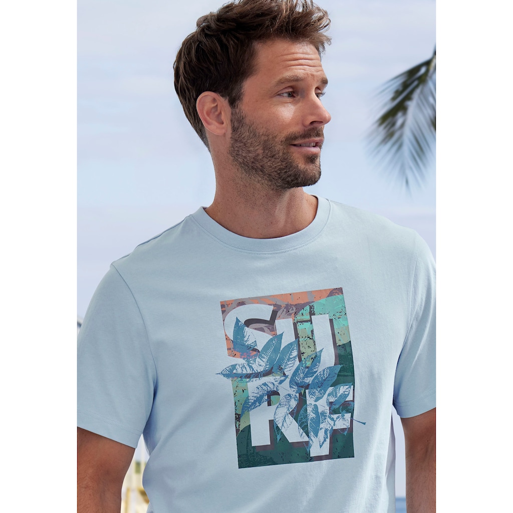 John Devin T-Shirt, Rundhalsshirt mit Surf -Aufdruck aus reiner Baumwolle