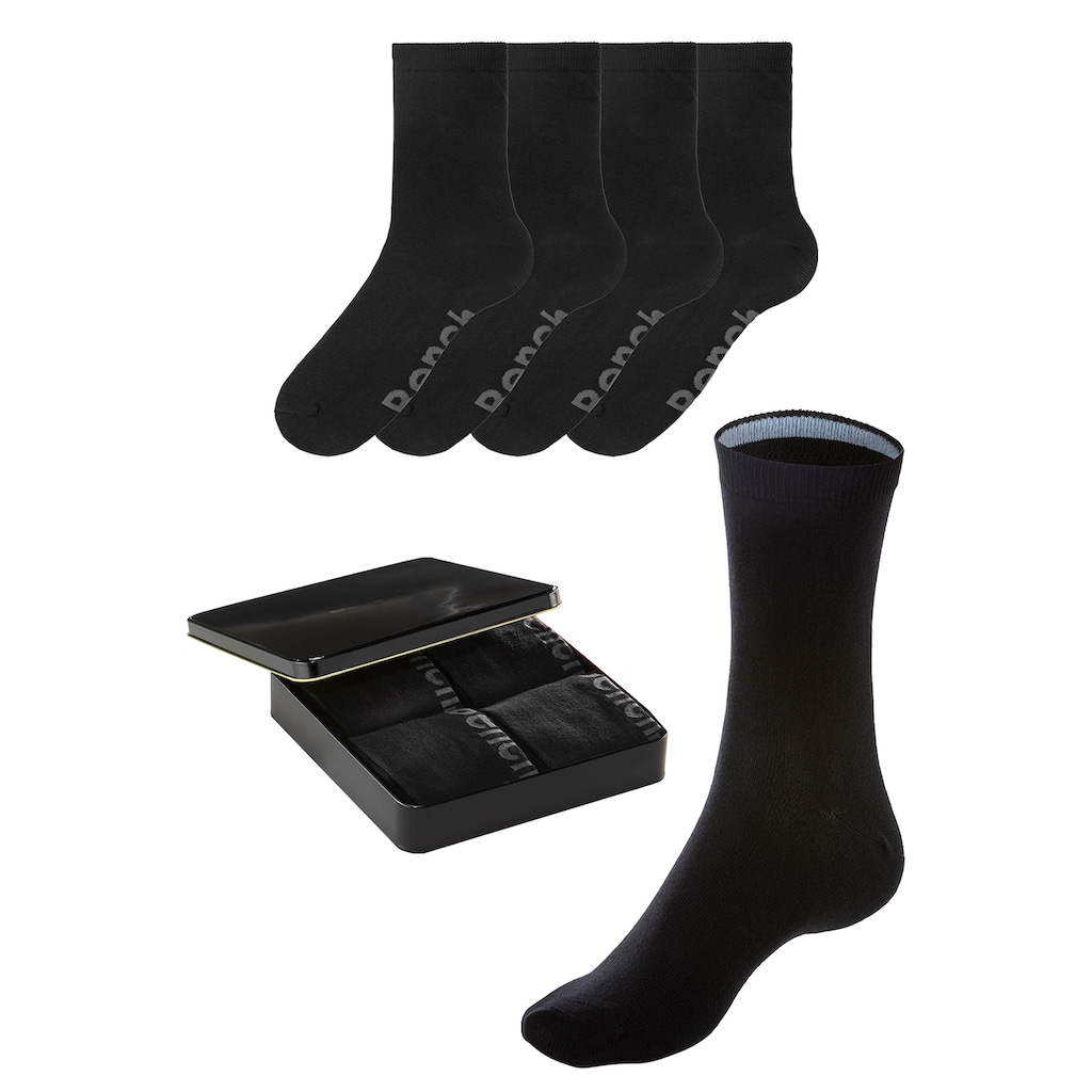 Bench. Basicsocken, (Dose, 4 Paar), mit farbigen Innenbündchen