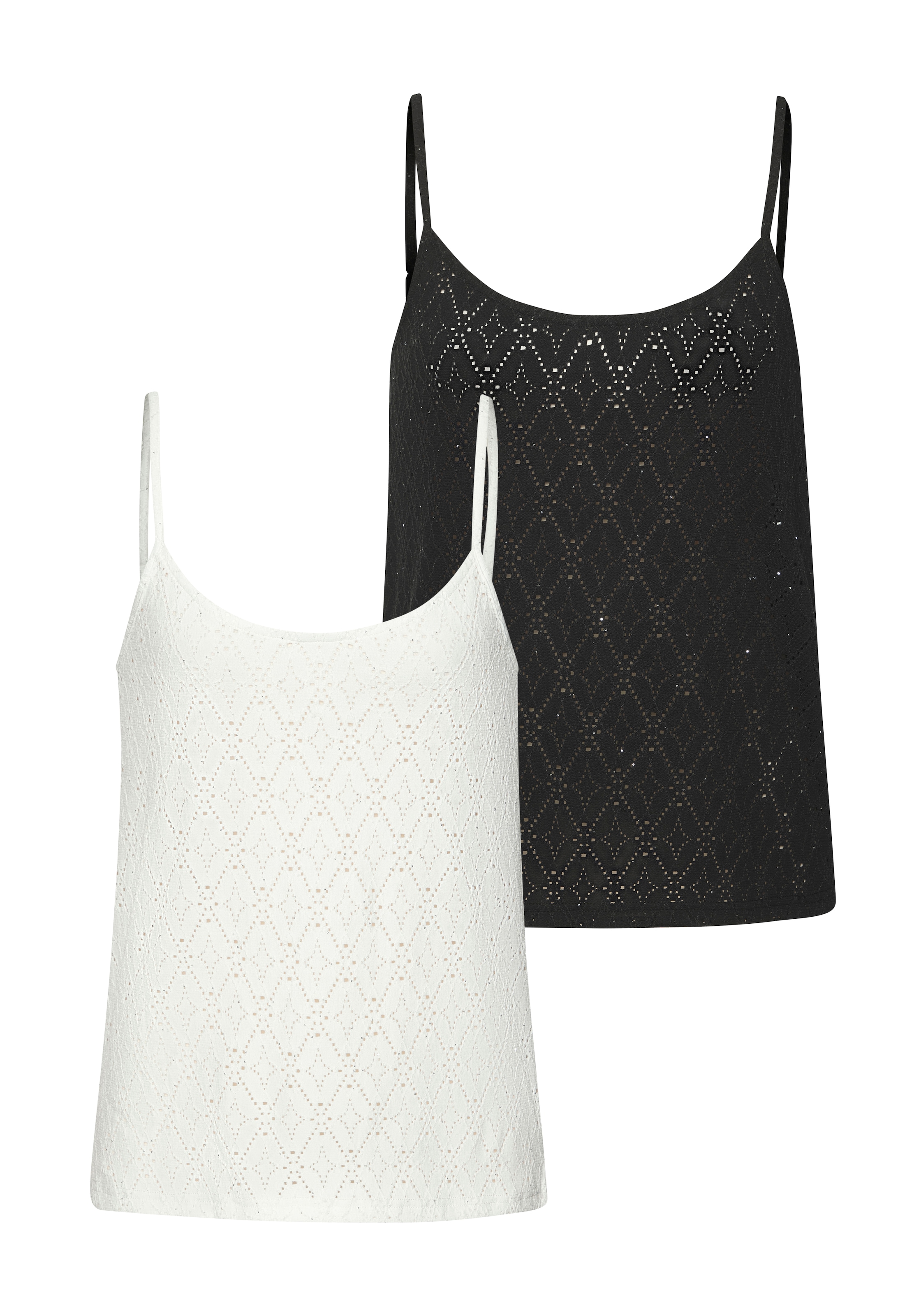 LASCANA Spaghettitop »mit funkelnden Pailetten« 2er-Pack, aus hochwertiger Ajour-Qualität