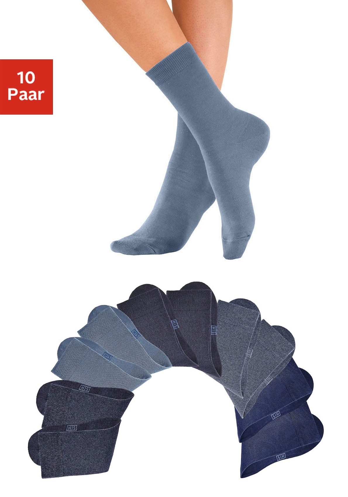 H.I.S Freizeitsocken Packung, 10 Stk. tlg. mit weichen Rippbündchen