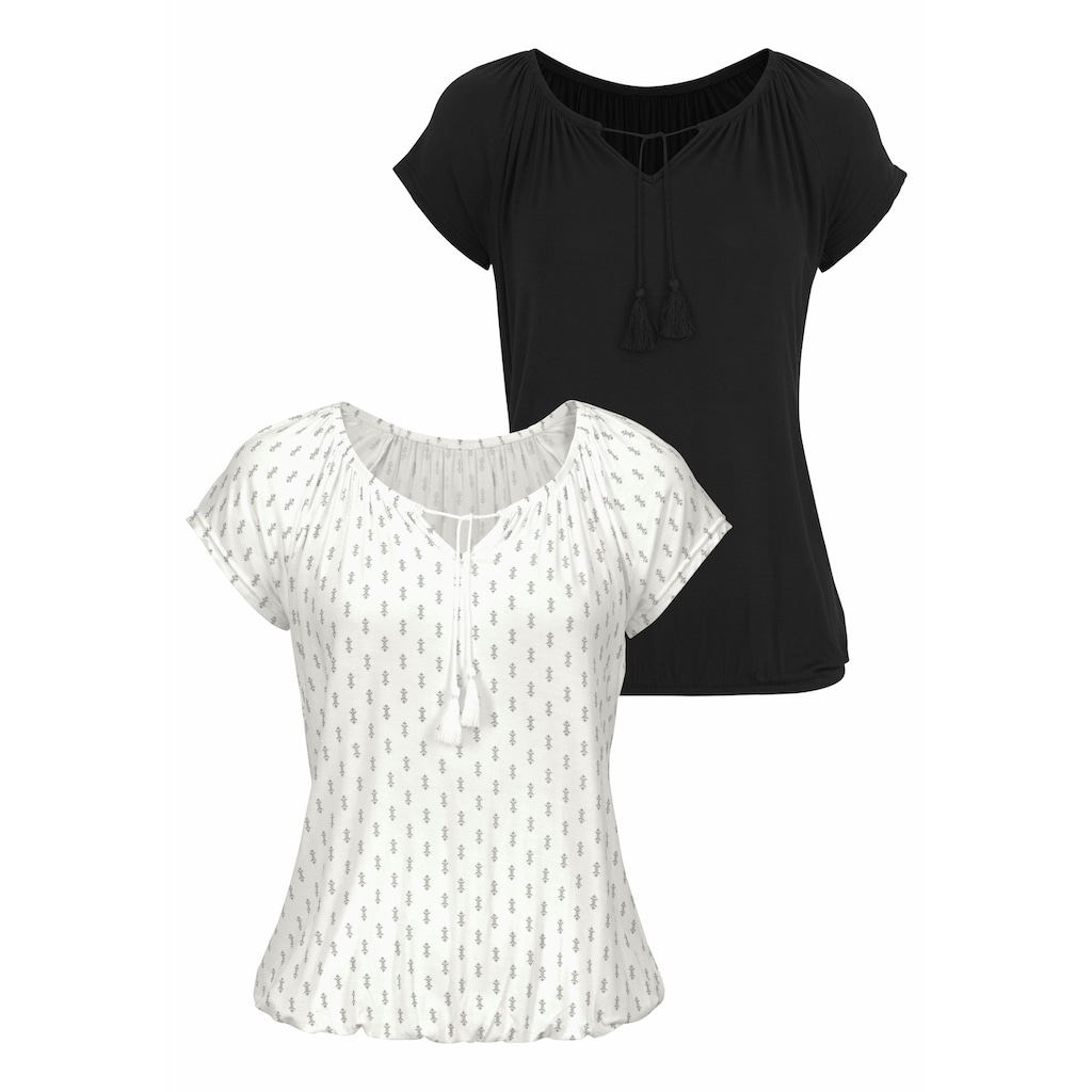 Vivance Kurzarmshirt »mit leicht gerafftem Ausschnitt«, (2er-Pack), aus weichem Viskose-Stretch