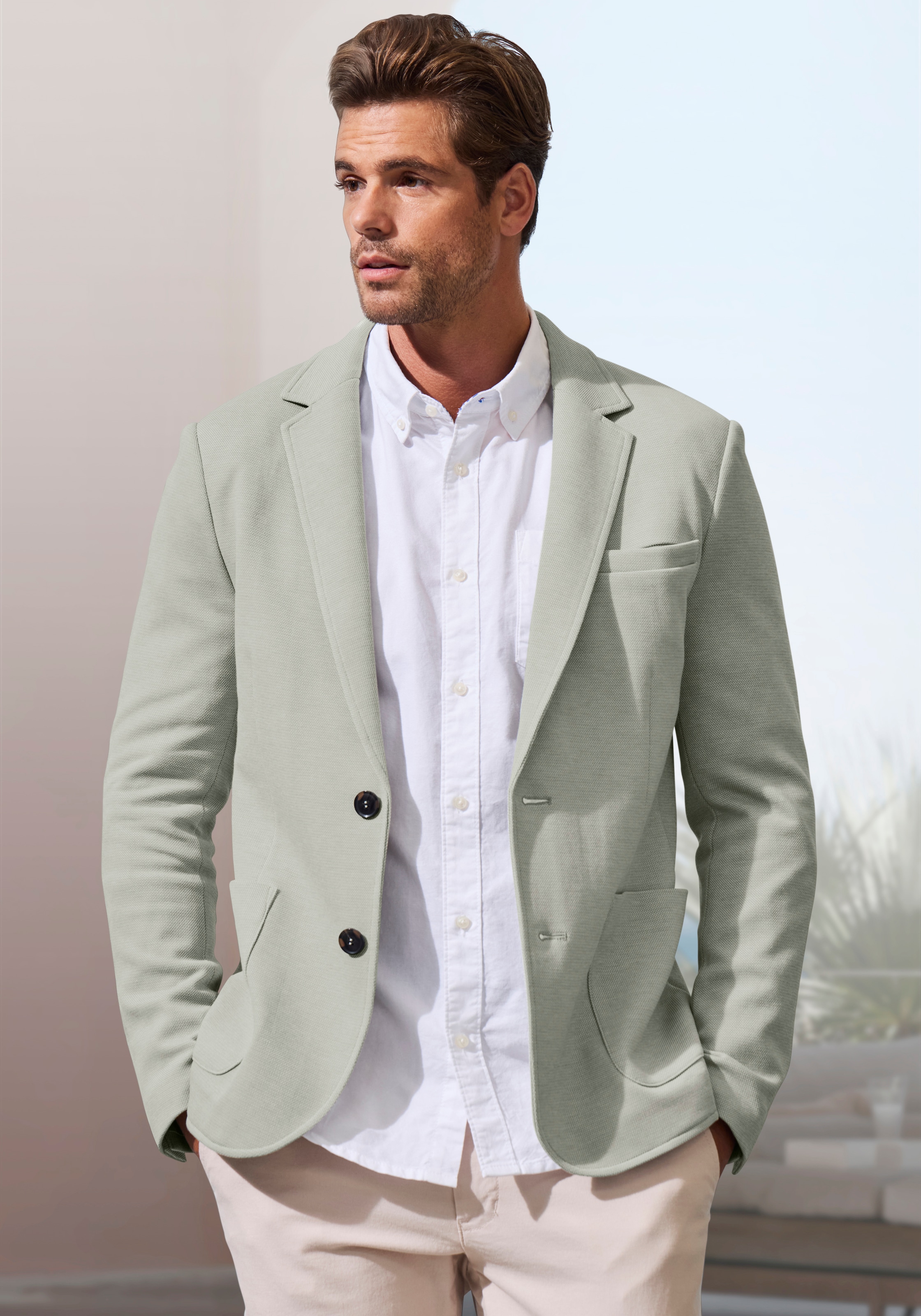 John Devin Veste »aus elastischer Jersey Pikee-Qualität« lässiges Stretchsakko mit dezentem Muster