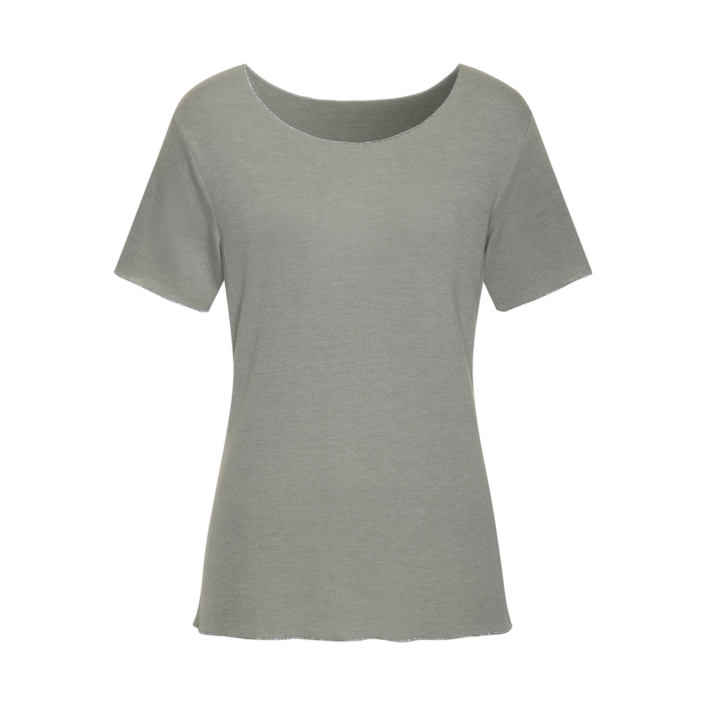 LASCANA Rundhalsshirt »mit feiner Glitzereinfassung«, aus weichem Viskose-Feinstrick