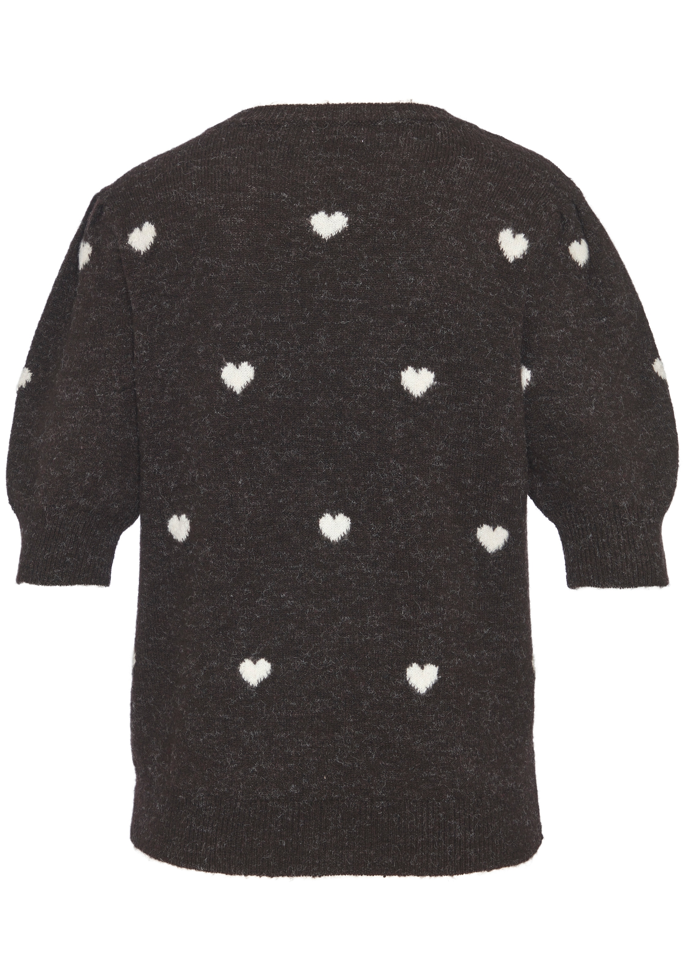 LASCANA Pull à manches courtes »mit Herzmuster, V-Pullover mit kurzen Puffärmeln« pull en maille douillet avec cœurs, pull jacquard motif cœur