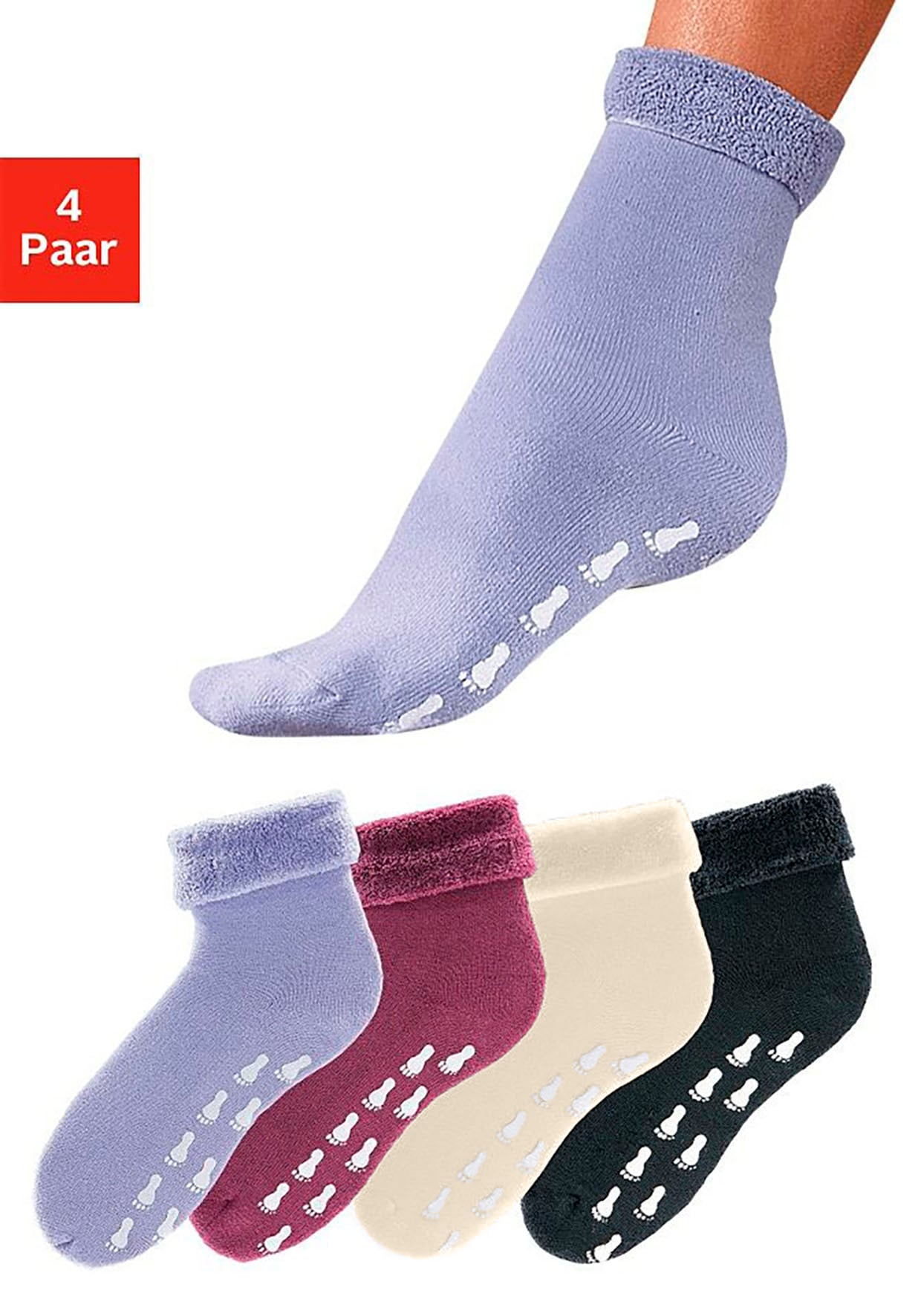 Go in ABS-Socken Packung, 4 Stk. tlg. mit Antirutschsohle und Vollfrottee