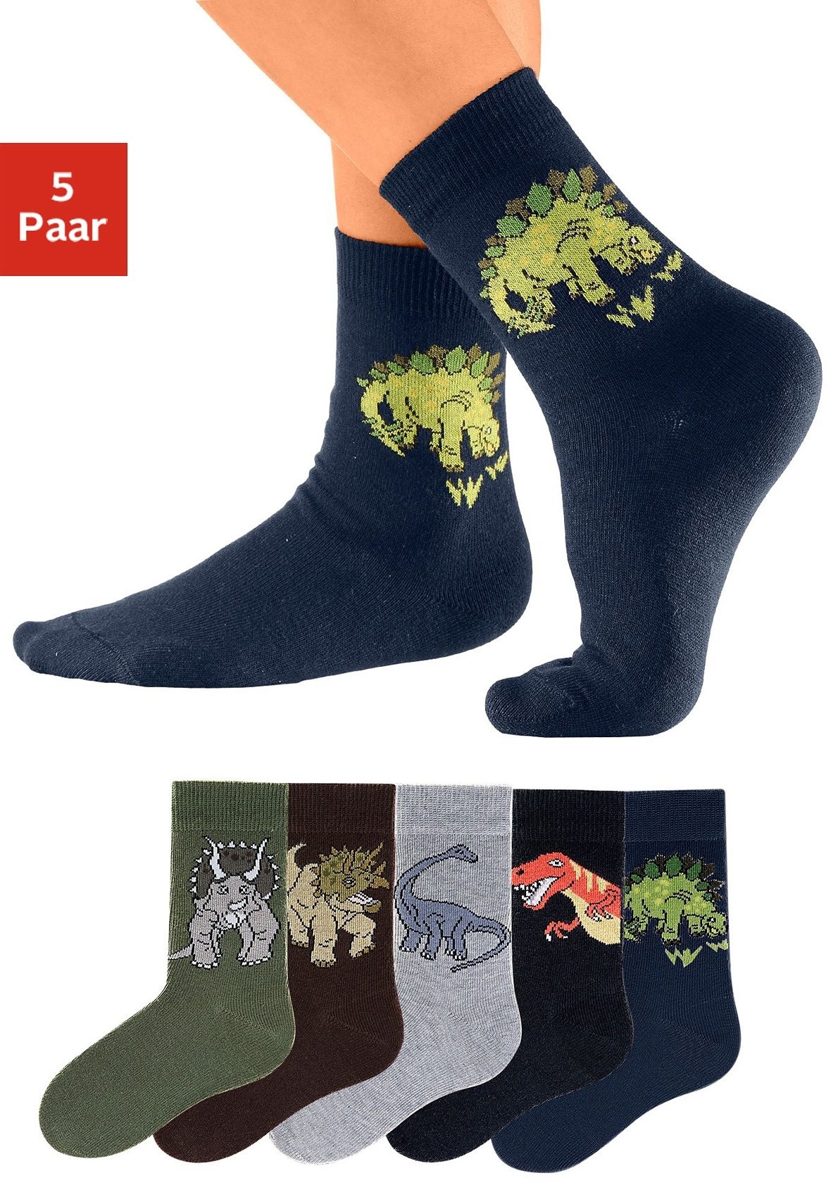 H.I.S Socken Packung, 5 Paar tlg. mit Dinosauriermotiven