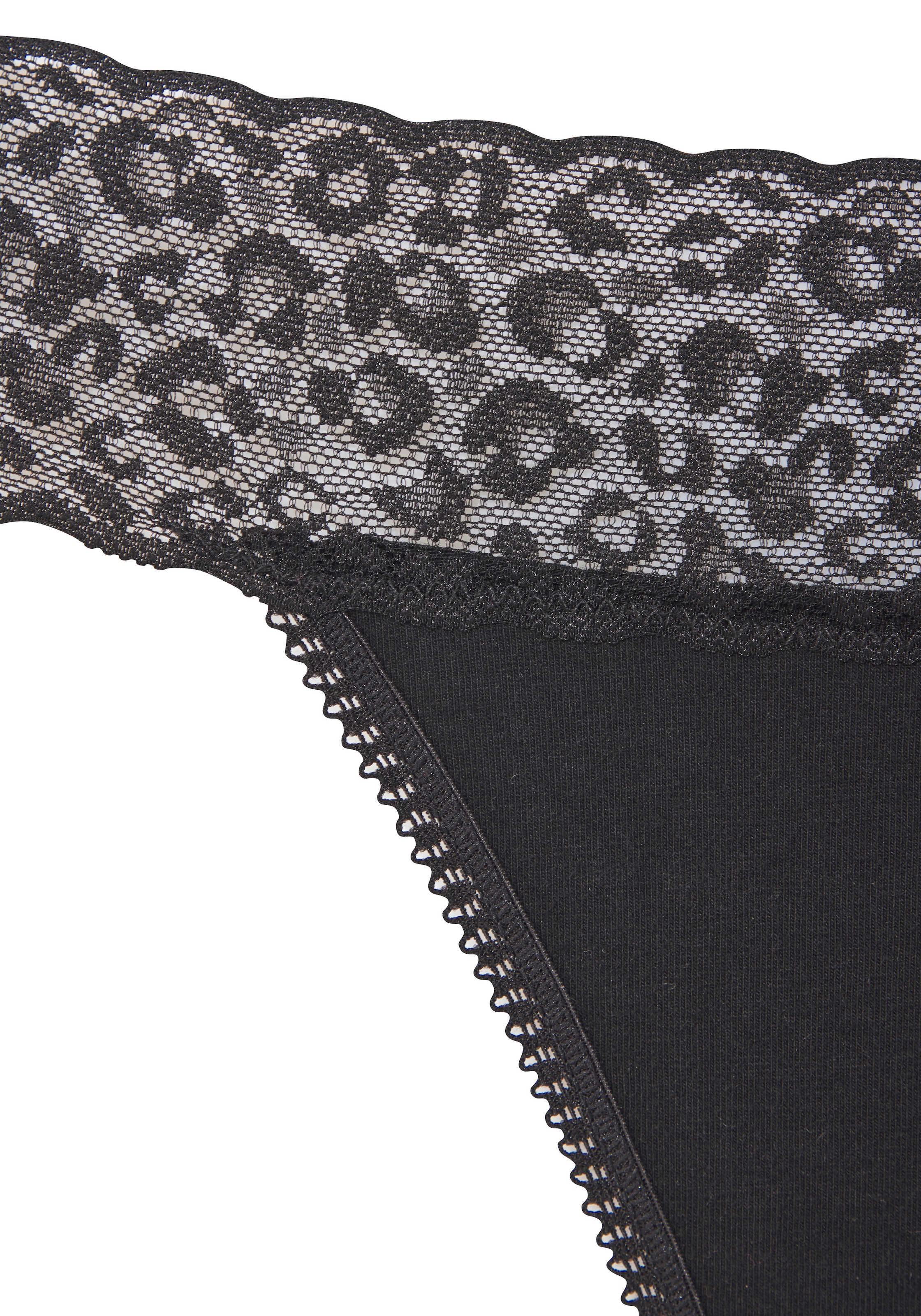 LASCANA Slip brésilien pack de 4,  en coton élastique avec dentelle léopard à la ceinture
