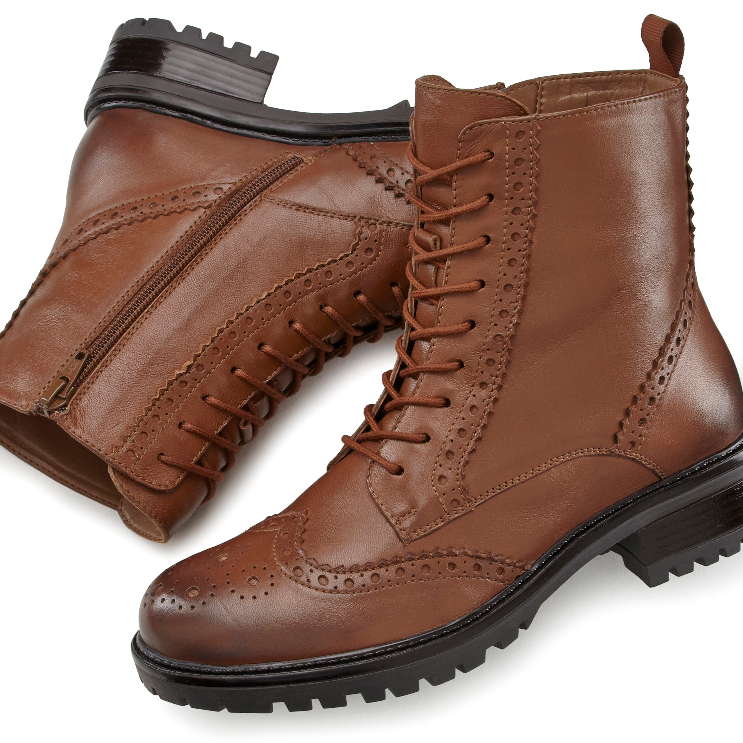 LASCANA Schnürboots, Schnürstiefelette, Ankle Boots, Leder, Schnüren & Reissverschluss