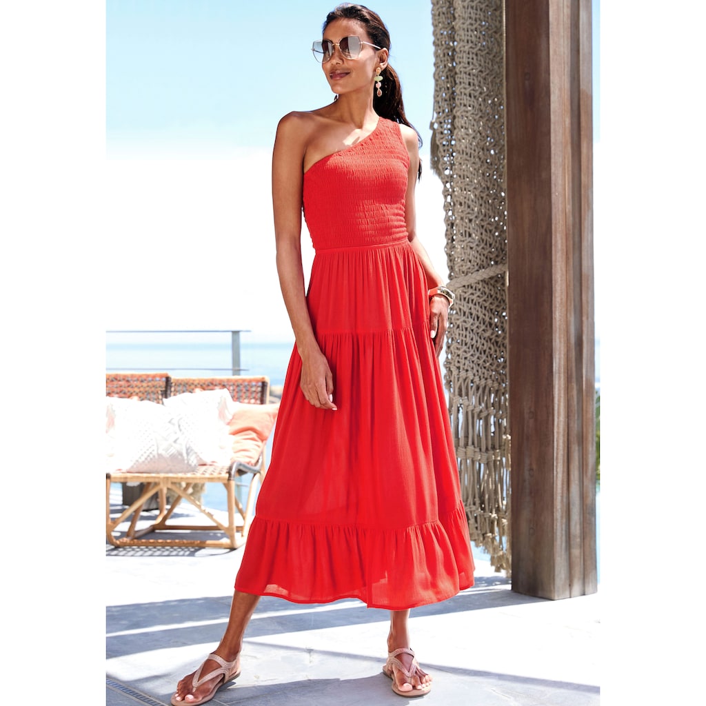 Buffalo One-Shoulder-Kleid, mit Volants, strukturiertes Strandkleid, sommerlich