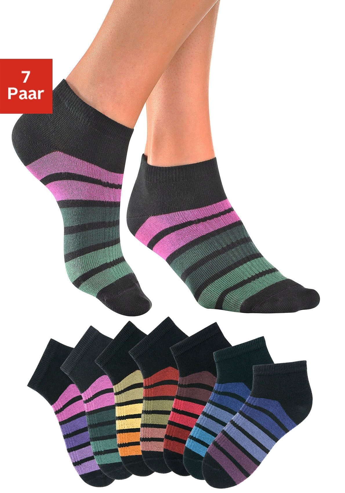 H.I.S Sneakersocken Packung, 7 Stk. tlg. mit bunten Ringeln