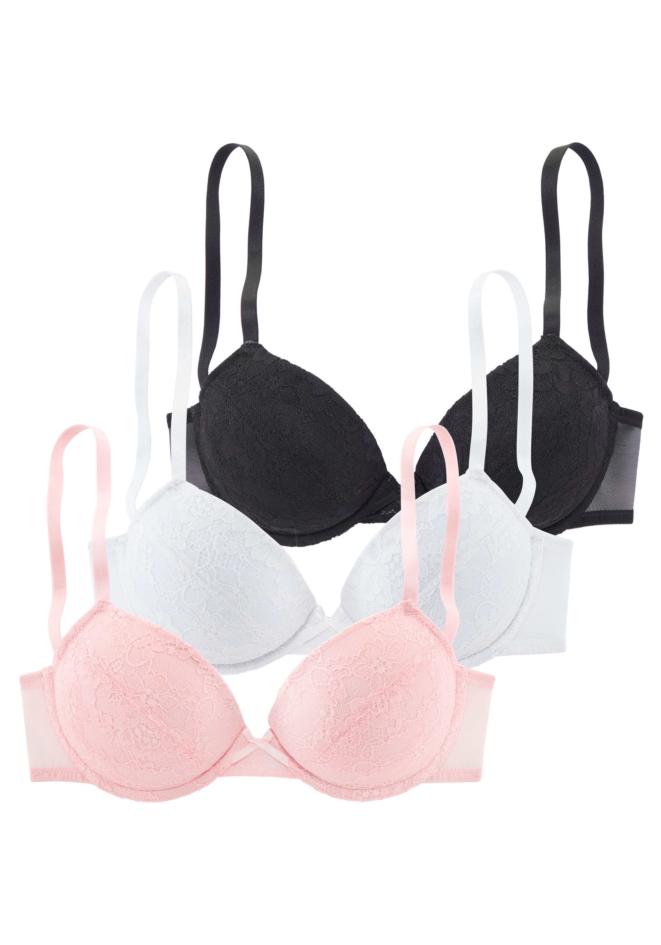 petite fleur by Lascana Push-up-BH Packung, 3 Stück, mit Spitze, Bügel & herausnehmbaren Push-up-Kissen