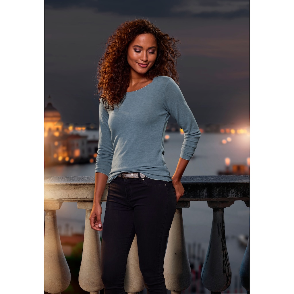 LASCANA Langarmshirt »mit feiner Glitzereinfassung«, aus weichem Viskose-Feinstrick