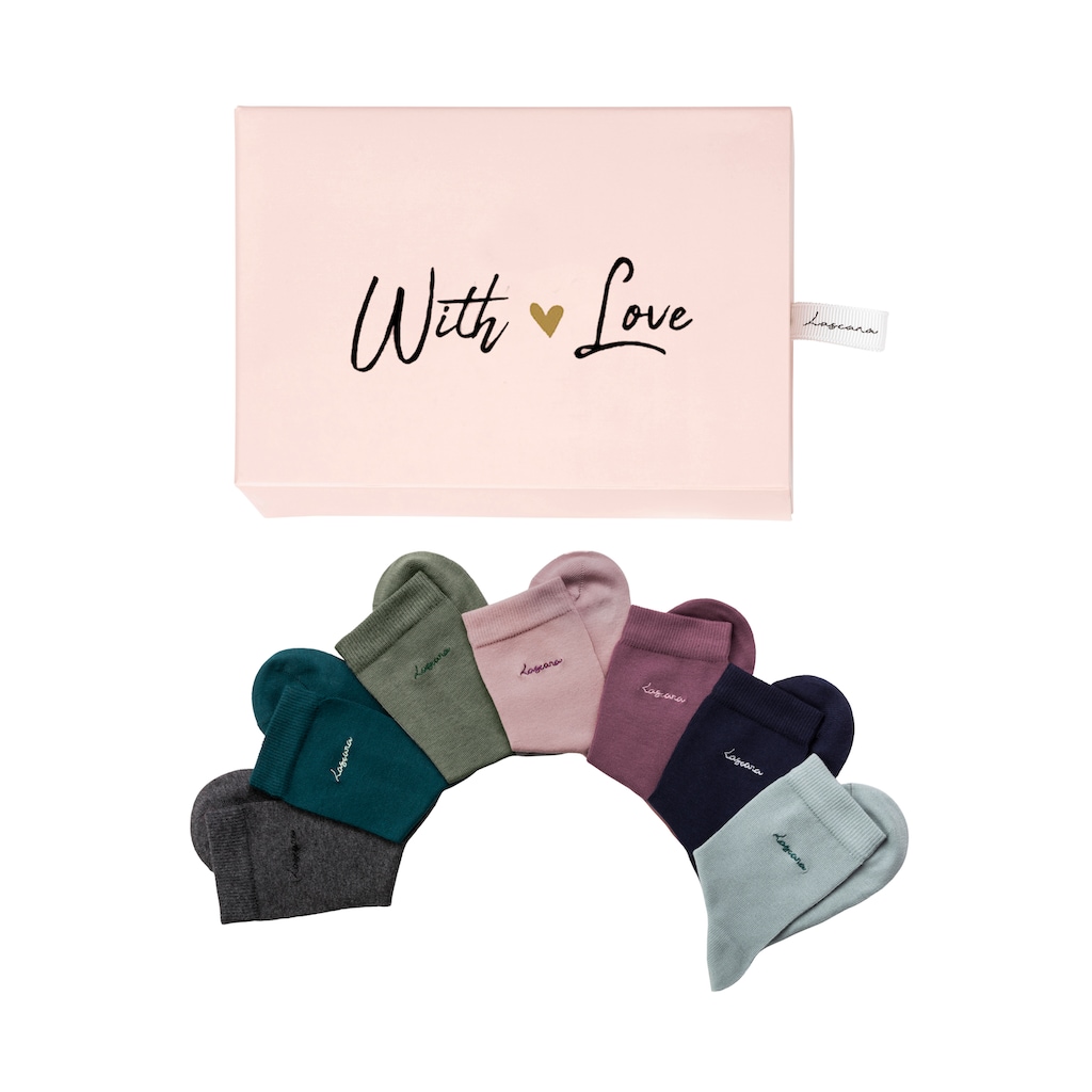 LASCANA Basicsocken, (Box, 7 Paar), mit hochwertiger Logo Stickerei