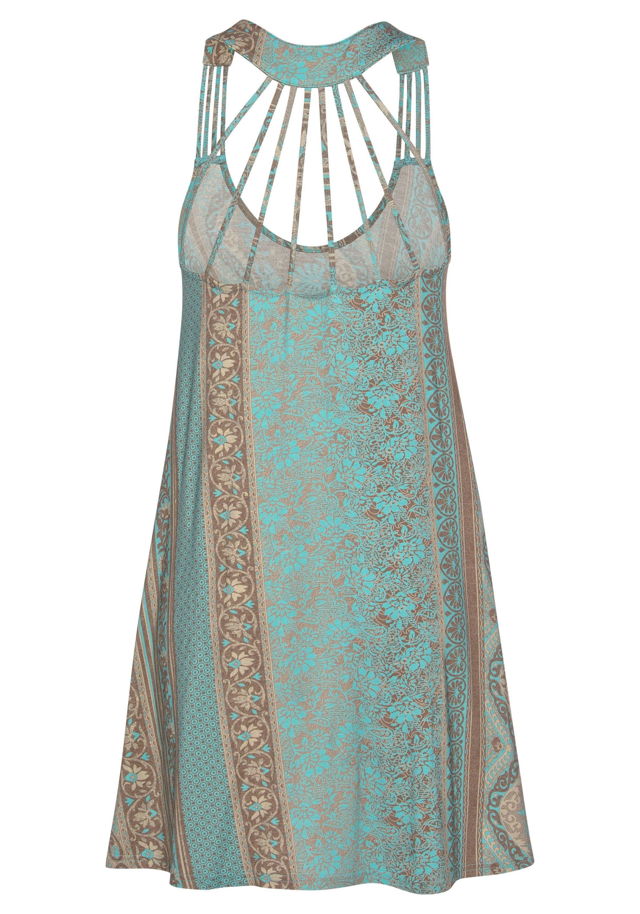 LASCANA Strandkleid "mit toller Rückenansicht und Alloverdruck, Minikleid in A-Form" Ohne Taschen lockeres Sommerkleid, Hängerchenkleid, luftiges Jerseykleid, Minikleid