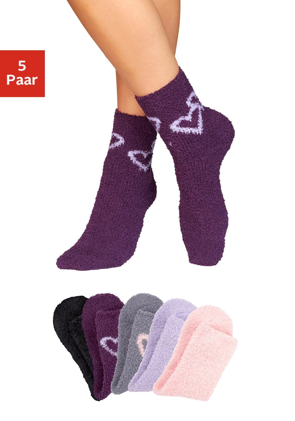 Lavana Kuschelsocken Packung, 5 Stk. tlg. mit Herzen am Bund