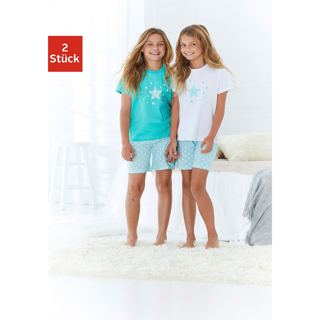 petite fleur Pyjama, (Set, 4 tlg., 2 Stück), mit tollem Sternendruck