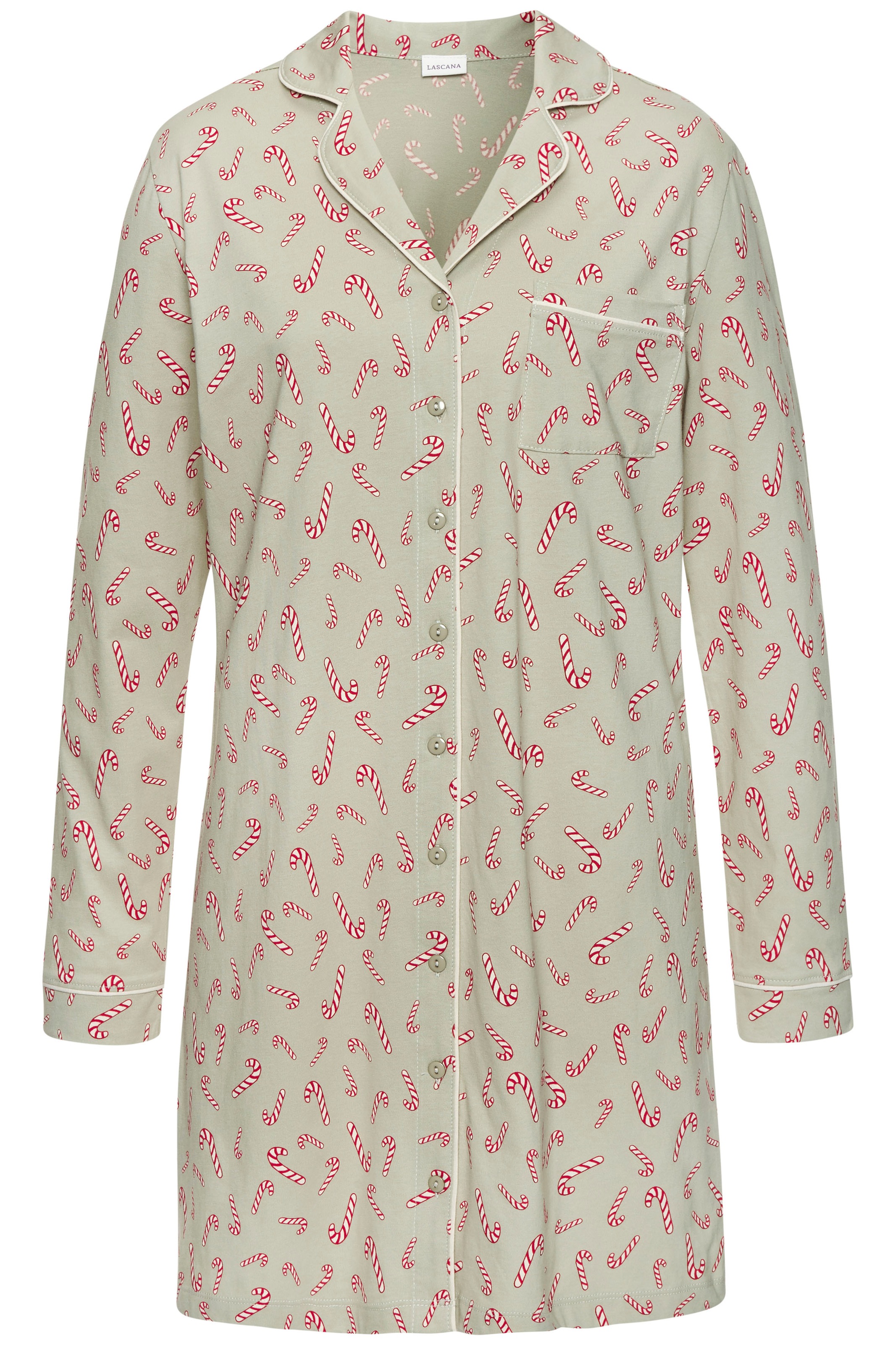 LASCANA Nachthemd 1-teilig,  Brusttasche Mit Weihnachtlichem Muster