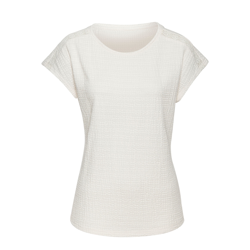 Vivance Kurzarmshirt »mit dekorativem Häkeleinsatz«, (2er-Pack), aus bügelfreier Crêpe-Qualität