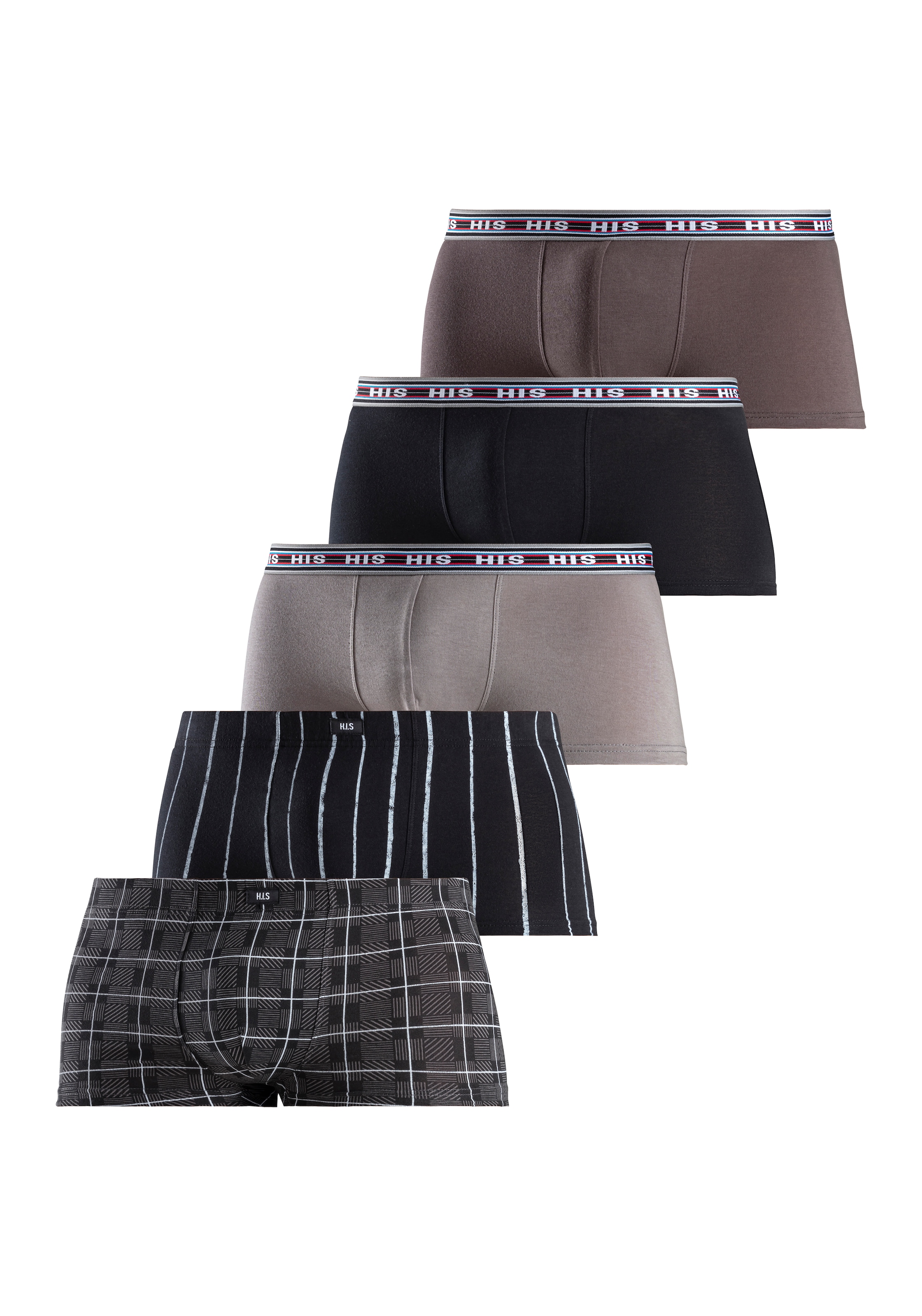 H.I.S Hipster Packung, 5 Stk. knapp sitzende Boxershorts aus Baumwoll-Stretch