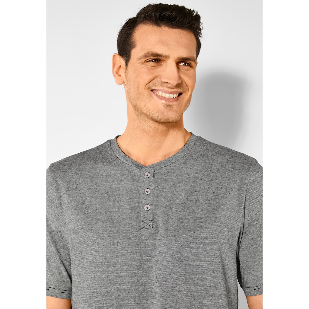 s.Oliver Pyjama, (2 tlg., 1 Stück), Schlafanzug in Melange-Optik mit Knopfleiste