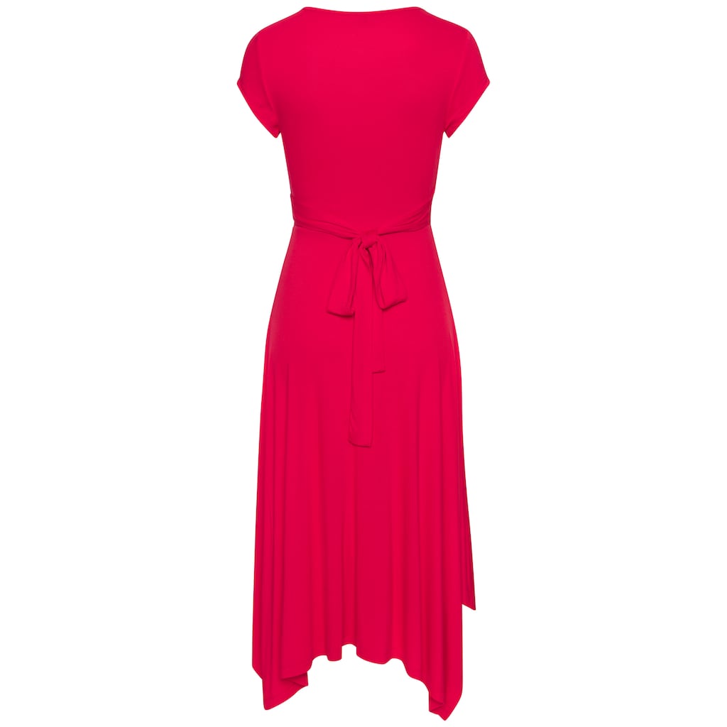 Beachtime Sommerkleid, mit Zipfelsaum und Schleife, Jerseykleid, asymmetrisches Rockteil