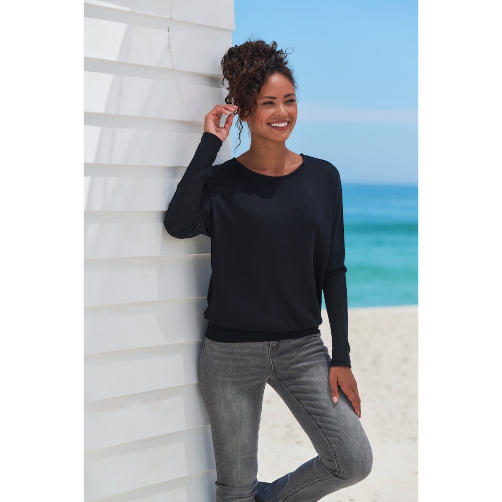 Vivance Langarmshirt »mit breitem Bund«, aus strukturiertem Feinstrick mit Viskose