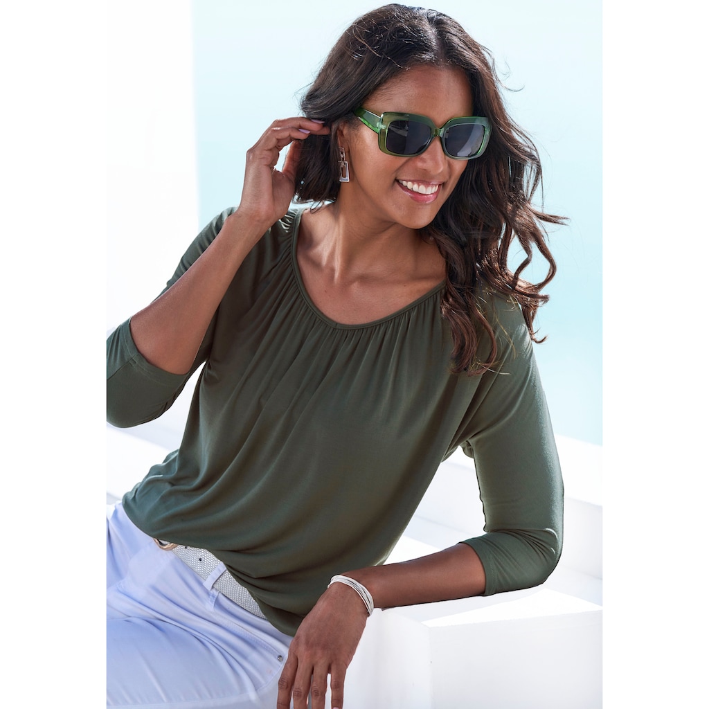 LASCANA 3/4-Arm-Shirt »mit zarter Raffung am Ausschnitt«, aus weichem Viskose-Stretch