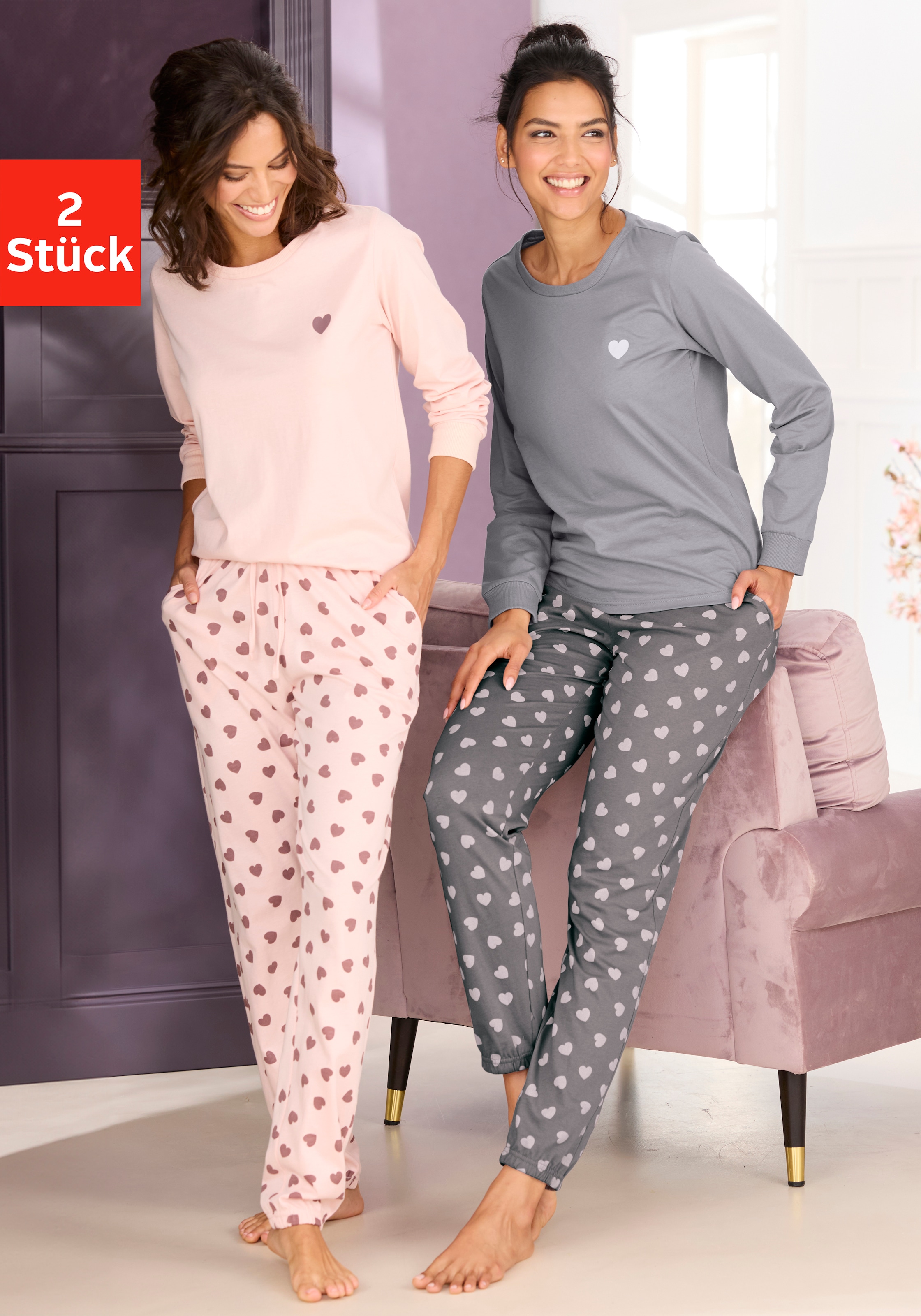 Vivance Dreams Pyjama Spar-Set, 2 Stück, 4 tlg. mit süssem Herzmuster