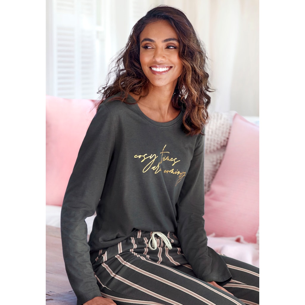 LASCANA Pyjamaoberteil, mit Folienprint