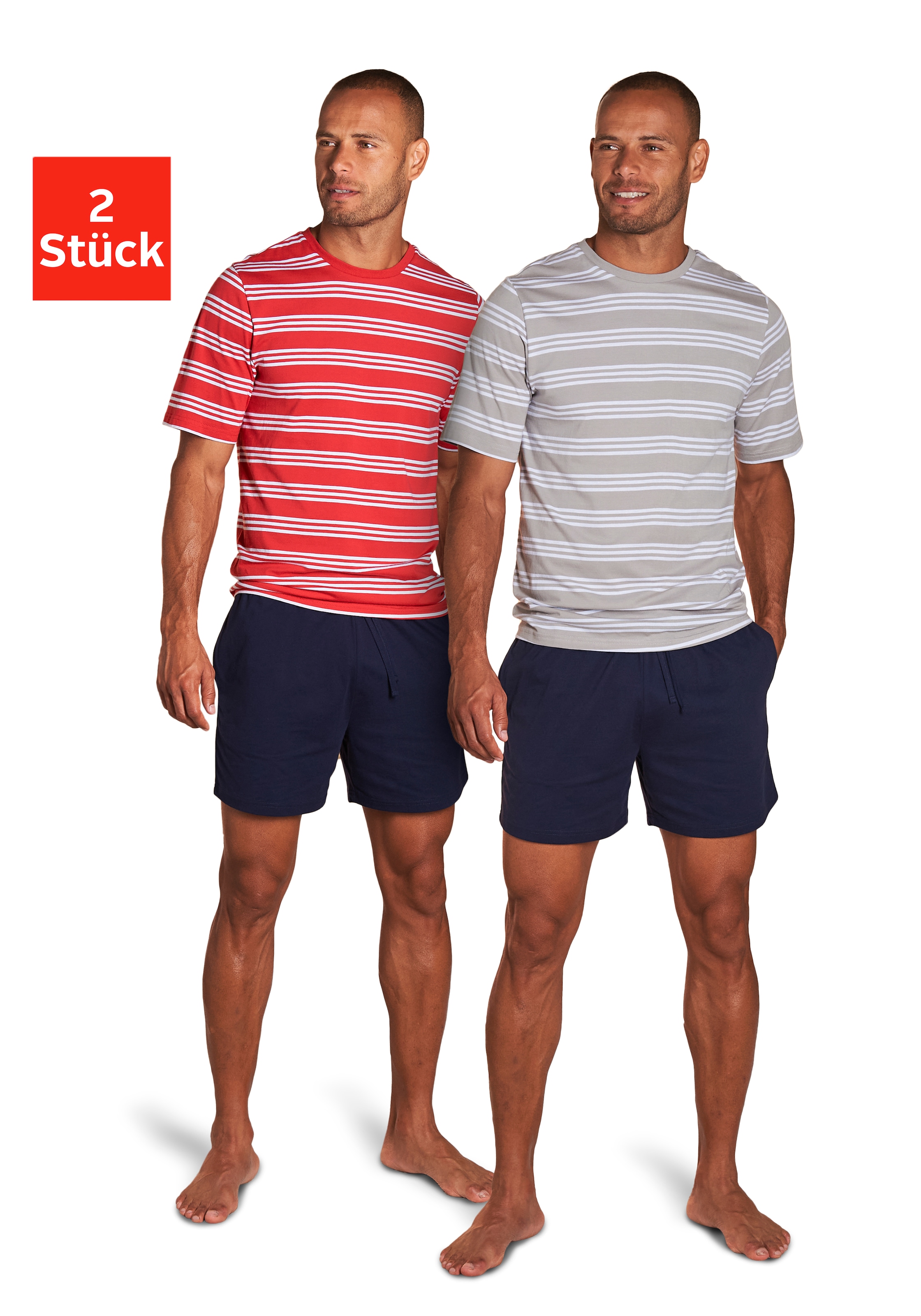 AUTHENTIC LE JOGGER Pyjama, (Packung, 4 tlg., 2 Stück), Schlafanzug mit gestreiften Oberteilen