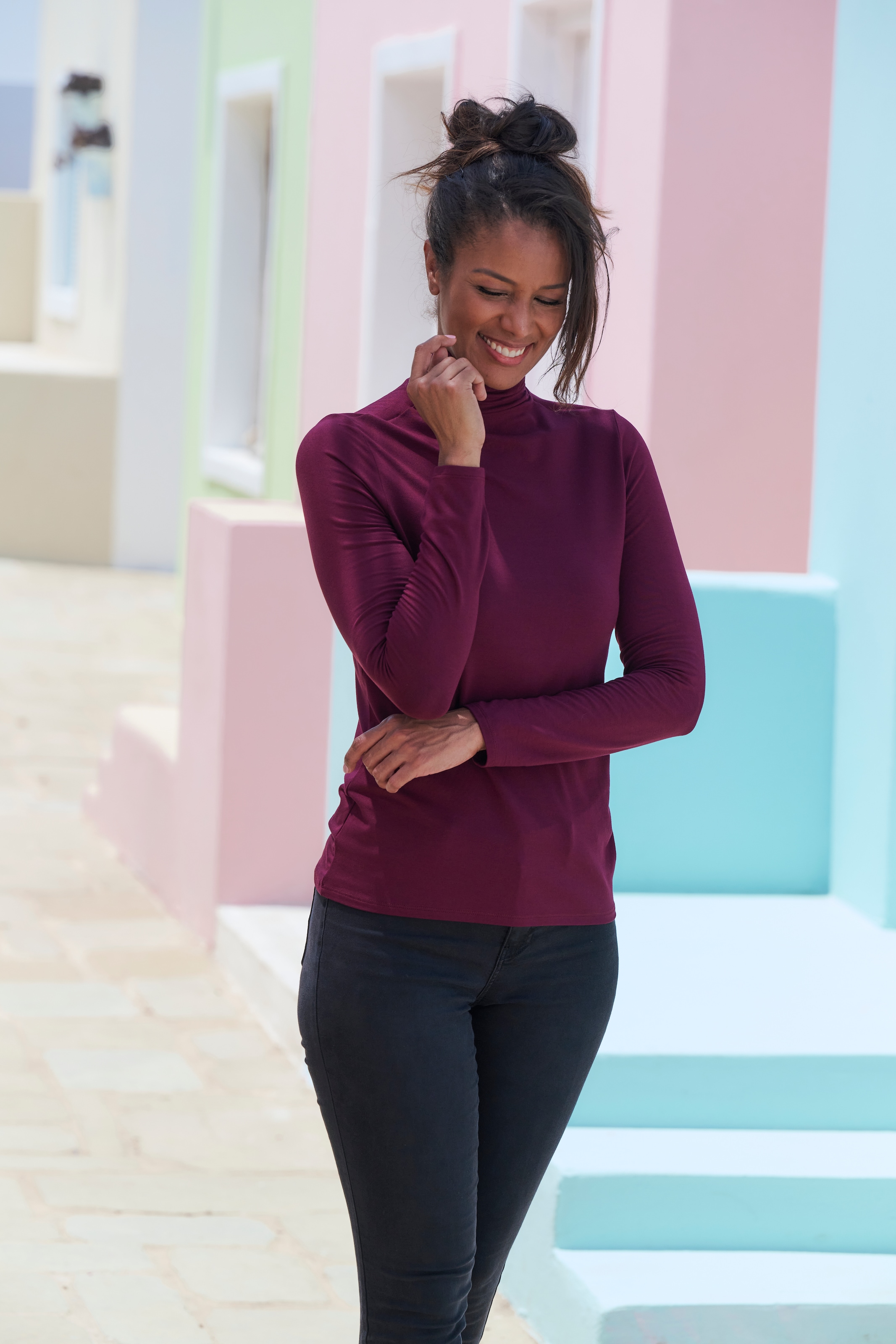 LASCANA Stehkragenshirt »aus weichem Viskose-Stretch«