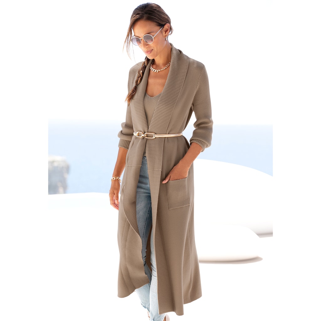LASCANA Longstrickjacke, mit Rippstrickdetails und Taschen, lässiger Strickmantel
