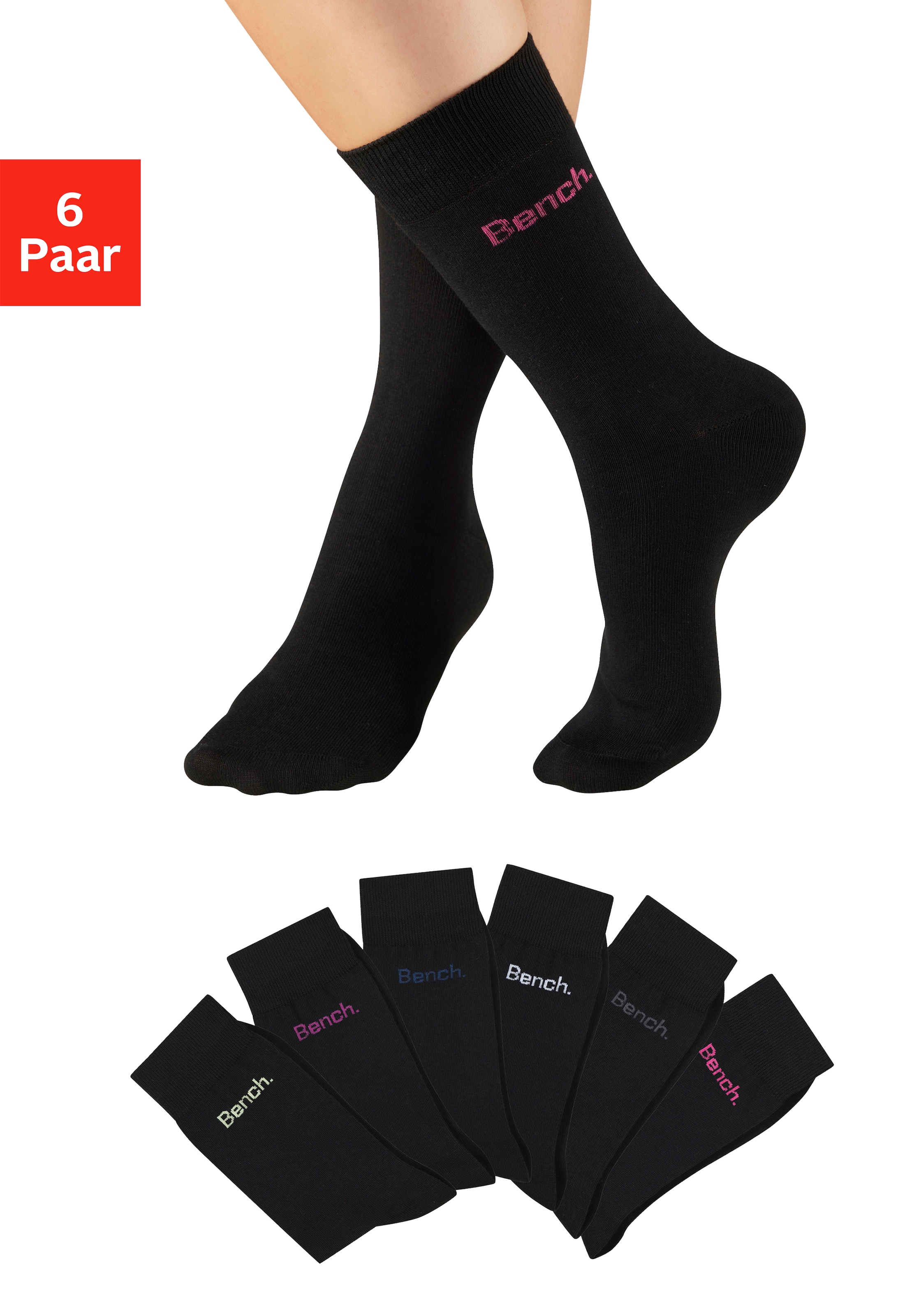 Bench. Chaussettes basiques »Herrensocken für Beruf und Freizeit« Paquet, 6 Couple tlg. avec petit logo de marque coloré